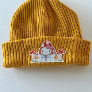 Sanrio Hello Kitty Mushroom Beanie Ribbed Womens Kawaii Gold Mustard Bioworld